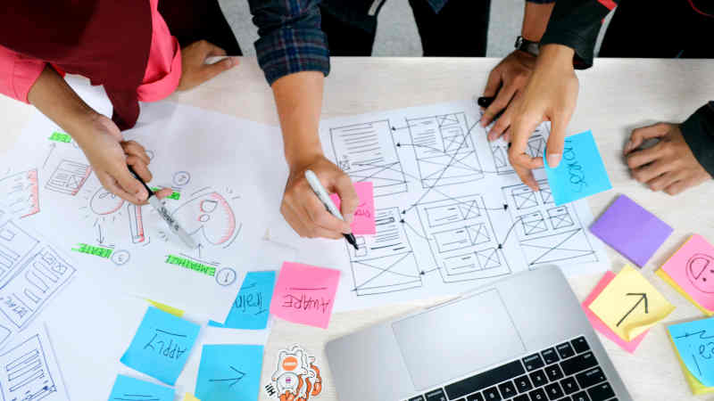Web Development and Marketing teams using post it notes for project plan | CoencE Web Development & Marketing